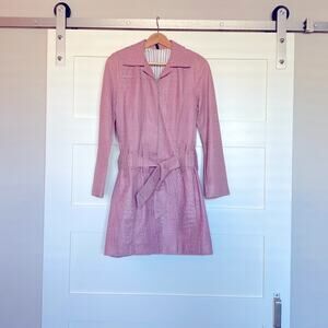 Leather 90’s Pink croc embossed leather dress jacket trench coat 34” Length